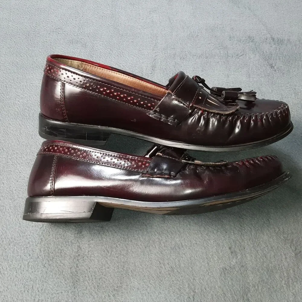 Bass Loafers Mens 11 WIDE Brown Leather Penny Dress Shoes Preppy Fringe Tassell
